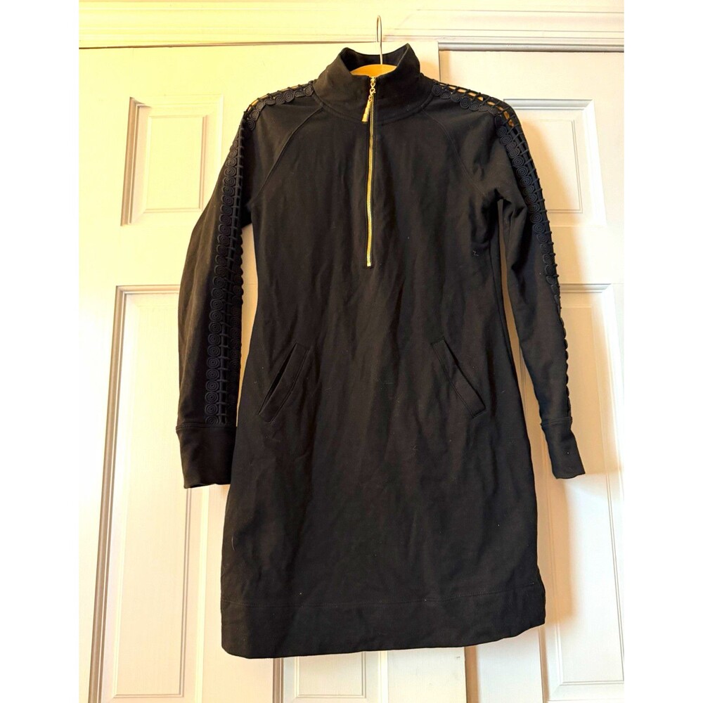 Lilly Pulitzer Skipper Popover Dress Black Onyx Lace Sleeve Size XXS Pockets
